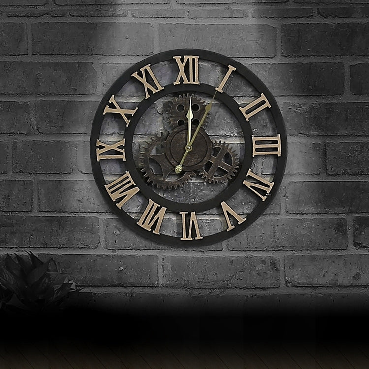 Originalità orologio da parete con ingranaggi in legno vintage in stile industriale americano, Rome Number 50cm, Rome Number  50cm