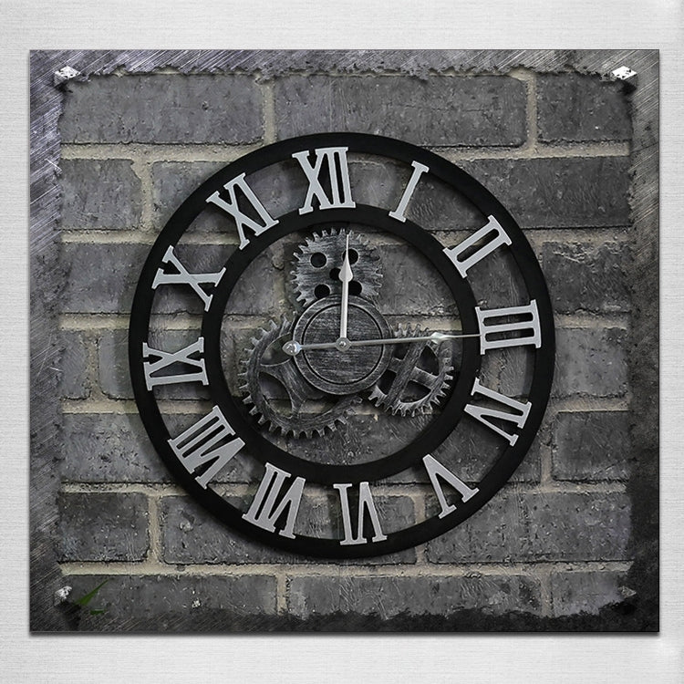 Originalità orologio da parete con ingranaggi in legno vintage in stile industriale americano, Rome Number 50cm, Rome Number  50cm