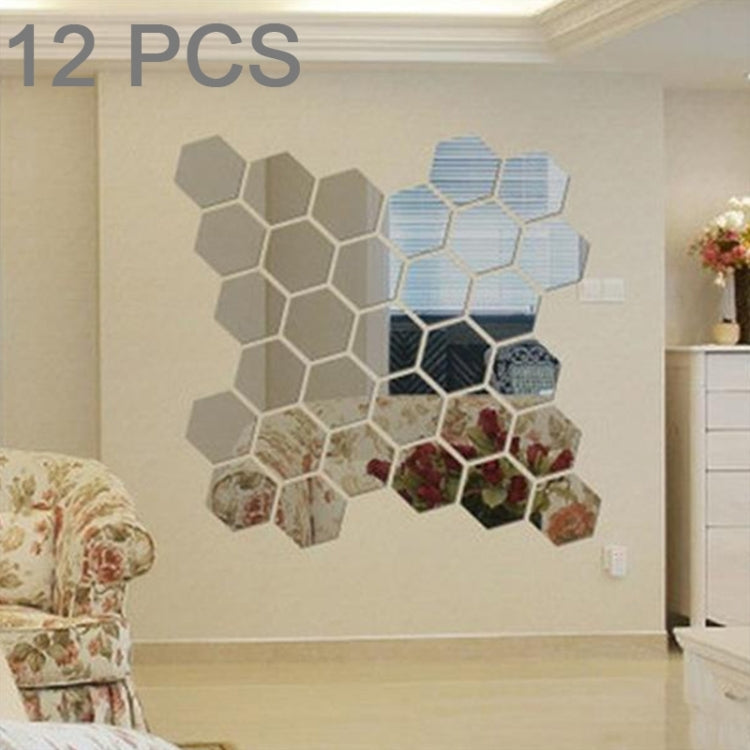 Set di adesivi murali a specchio esagonale 3D da 12 pezzi, dimensioni: 10 * 10 cm, Size: 10*10cm (Black), Size: 10*10cm (Gold), Size: 10*10cm (Blue), Size: 10*10cm (Red), Size: 10*10cm (Silver)