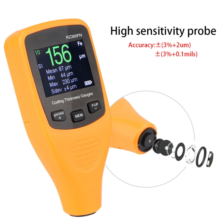 RZ260FN Ultrasonic Coating Paint Thickness Gauge Tools 2 in 1 LCD Display Ferrous and Non-Ferrous