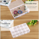 Organizzatore di scatole di plastica con scomparto a griglia rimovibile per gioielli, orecchini, ganci da pesca, piccoli accessori, dimensioni: grande, 15 slot, 15 Slots