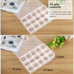 Organizzatore di scatole di plastica con scomparto a griglia rimovibile per gioielli, orecchini, ganci da pesca, piccoli accessori, dimensioni: grande, 15 slot, 15 Slots