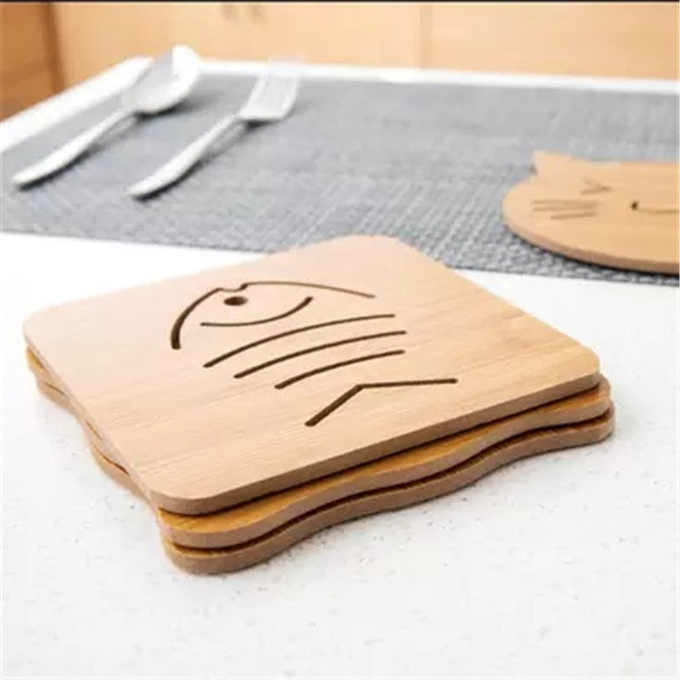 5 pezzi di tavolo da cucina simpatico cartone animato per proteggere il sottobicchiere isolante termico in legno, consegna in stile casuale, Table Mats 2