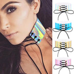 Collana europea e americana semplice e sexy con colletto legato alla moda, collana luminosa con pelle laser, consegna casuale dei colori, QCSF