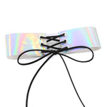 Collana europea e americana semplice e sexy con colletto legato alla moda, collana luminosa con pelle laser, consegna casuale dei colori, QCSF