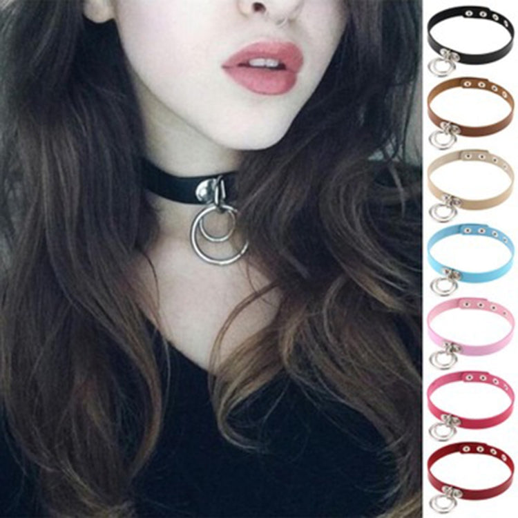 Collana con colletto in pelle a doppio anello regolabile