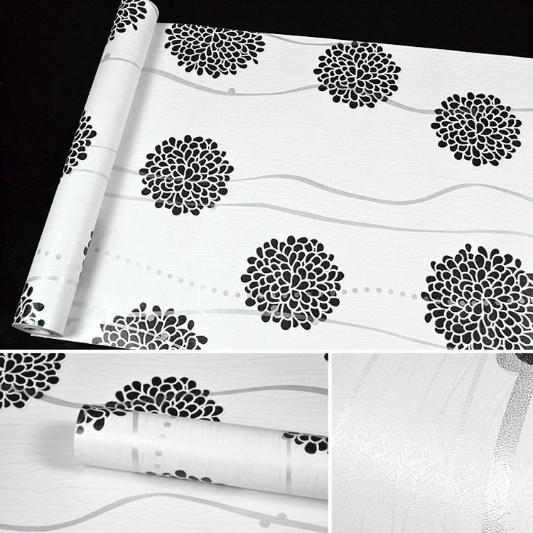 Palla di fiori neri Creativo 3D Pietra Decorazione di mattoni Adesivi per carta da parati Camera da letto Soggiorno Parete Carta da parati impermeabile Rotolo, Dimensioni: 45 x 1000 cm, Black flower ball