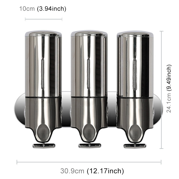 Bottiglia di sapone per shampoo liquido per lavaggio a parete con erogatore manuale per doccia tripla per hotel, capacità: 1200 ml, 1200ml/Stainless Steel