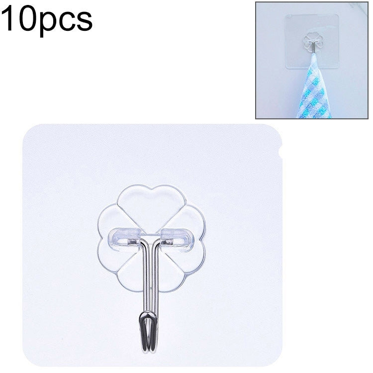 10 pezzi in PVC + acciaio inossidabile, sottile forma di prugna, gancio adesivo senza cuciture, impermeabile, trasparente, resistente, per montaggio a parete da cucina, Thin