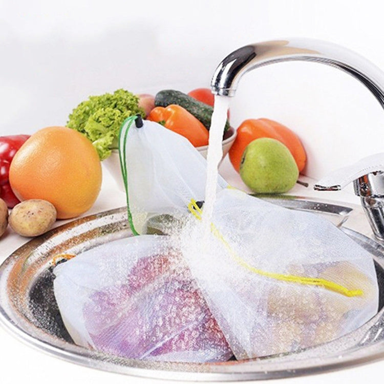 10 sacchetti portaoggetti in rete riutilizzabili per sandwich di frutta con doppia cucitura, dimensioni: 30 cm x 20 cm, consegna a colori casuale, Size: 30cm x 20cm