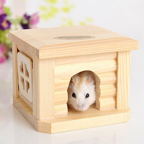 Gabbia per piccoli animali con tetto piatto in legno 10x10x8 cm