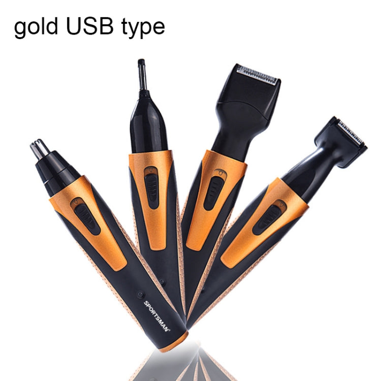 SPORTSMAN Tagliacapelli per orecchie e naso ricaricabile USB quattro in uno Barba Rasoio per viso Sopracciglia Tagliacapelli per uomo (tipo USB oro), Gold USB Type