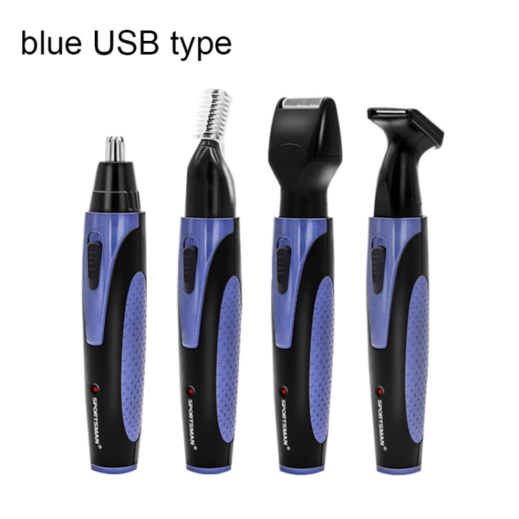 SPORTSMAN Quattro in uno USB ricaricabile Tagliacapelli per naso orecchio Barba Rasoio per viso Sopracciglia Tagliacapelli per uomo (tipo USB blu), Blue USBType