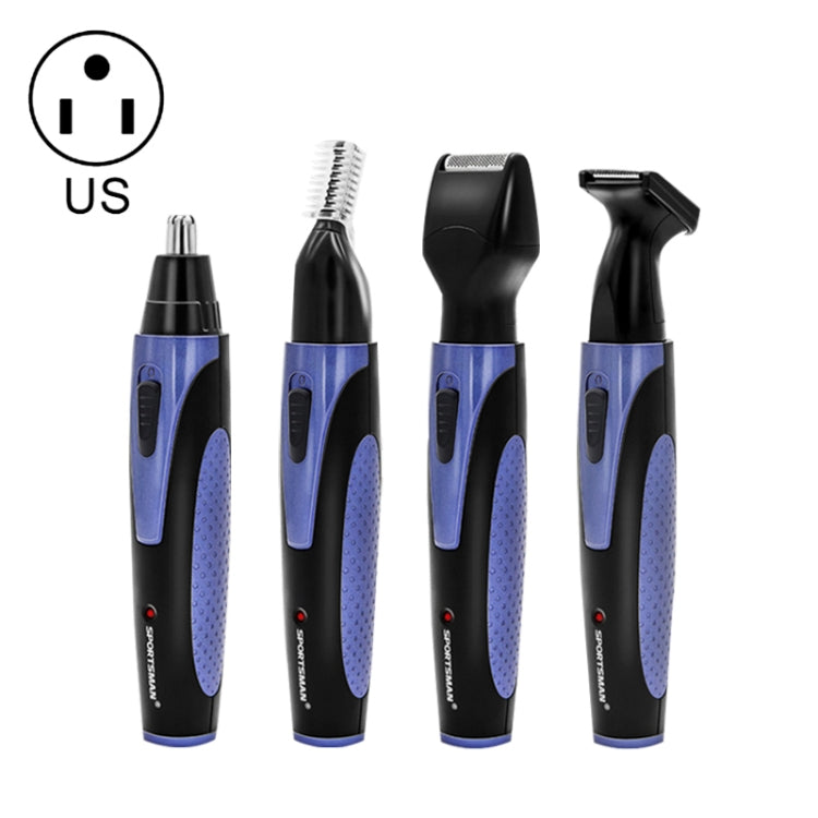 SPORTSMAN Tagliacapelli elettrico ricaricabile quattro in uno per orecchie, naso, barba, viso, sopracciglia, tagliacapelli per uomo, spina americana (blu 110v), US Plug(Blue)