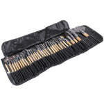 Set di pennelli per trucco con manico in legno color legno da 32 pezzi Kit di bellezza + custodia in pelle PU, 32 PCS