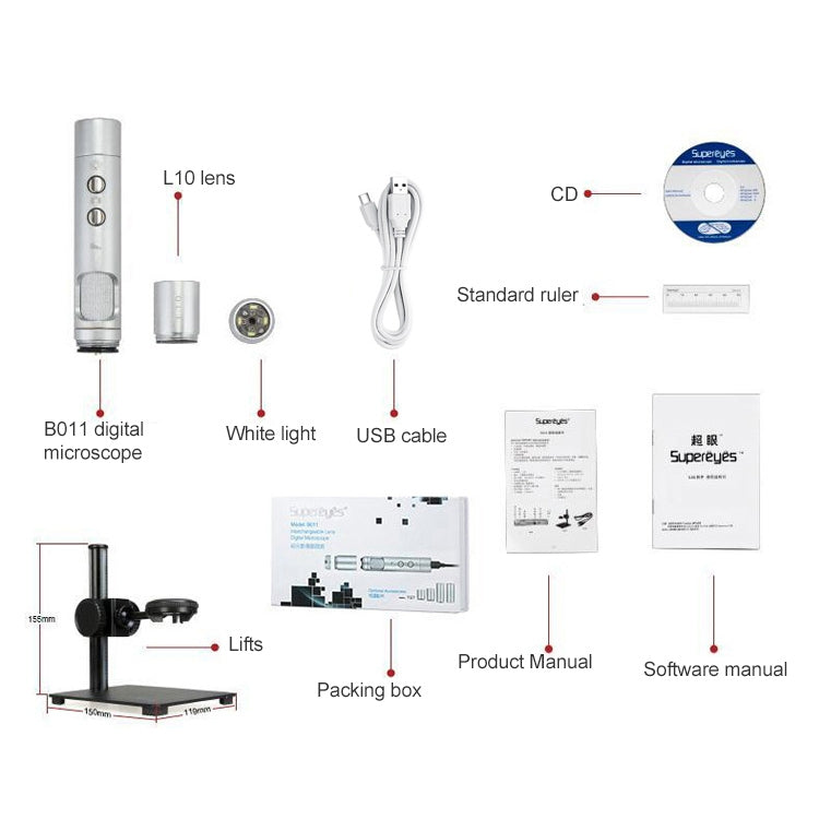 Lente d'ingrandimento per riparazione di telefoni cellulari industriali con microscopio elettronico digitale Supereyes B011 HD, B011