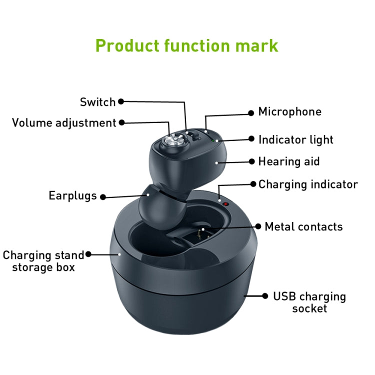 KAIXINWEI VHP-601 DC3.7V Amplificatore audio per apparecchi acustici Bluetooth in-ear