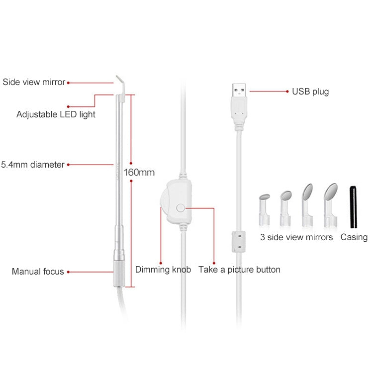 Endoscopio digitale impermeabile USB per animali 5,4 mm