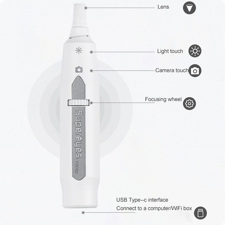 Endoscopio elettronico digitale wireless Supereyes Y008P orecchio naso bocca, Y008P