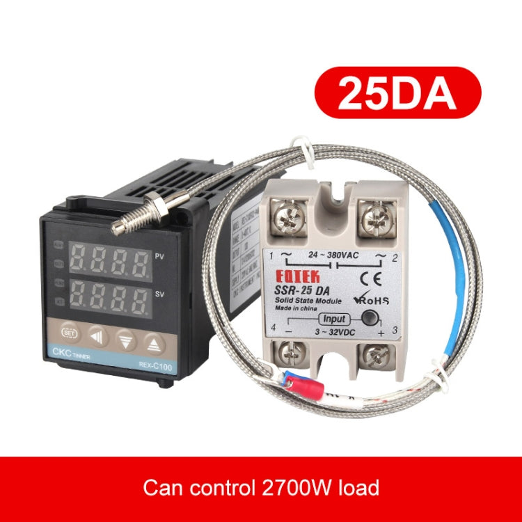 REX-C100 Thermostat + Thermocouple + Intelligent Temperature Control Kit with SSR-25DA, 25DA Solid State Module