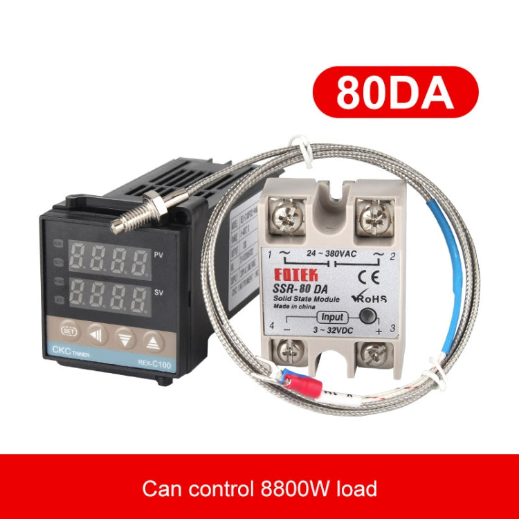 REX-C100 Thermostat + Thermocouple + SSR-80DA, 80DA Solid State Module Intelligent Temperature Control Kit