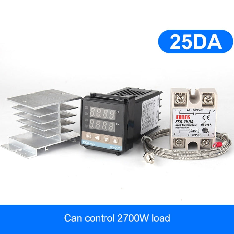 REX-C100 2700W Thermostat + Heatsink + Thermocouple + SSR-25DA, 25DA Solid State Module Intelligent Temperature Control Kit