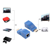 Adattatore extender da HDMI a RJ45 (ricevitore e trasmettitore) con cavo Cat-5e/6, distanza di trasmissione: 30 m, Single RJ45 Blue