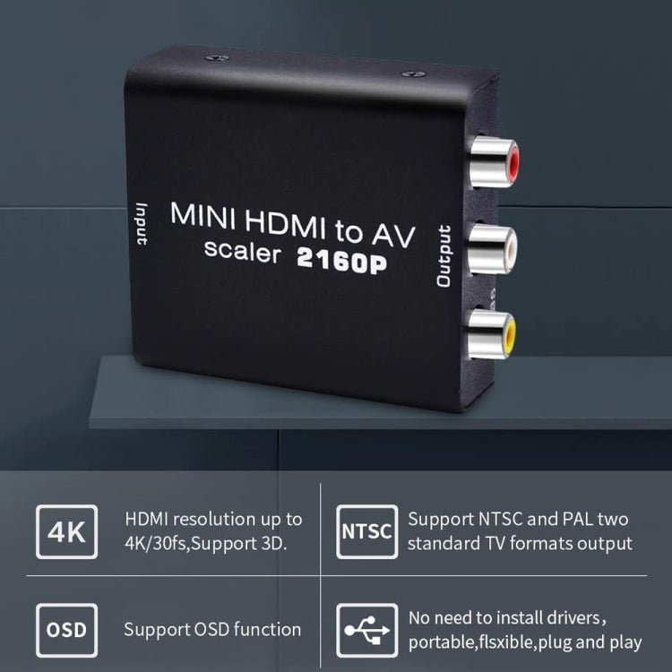 Convertitore di segnale video composito da mini HDMI a AV/CVBS, Mini HDMI to AV / CVBS