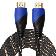 Cavo adattatore per connettore audio video HDMI maschio a HDMI maschio da 15 m HDMI 1.4 versione 1080P intrecciato blu testa nera, Length: 15m
