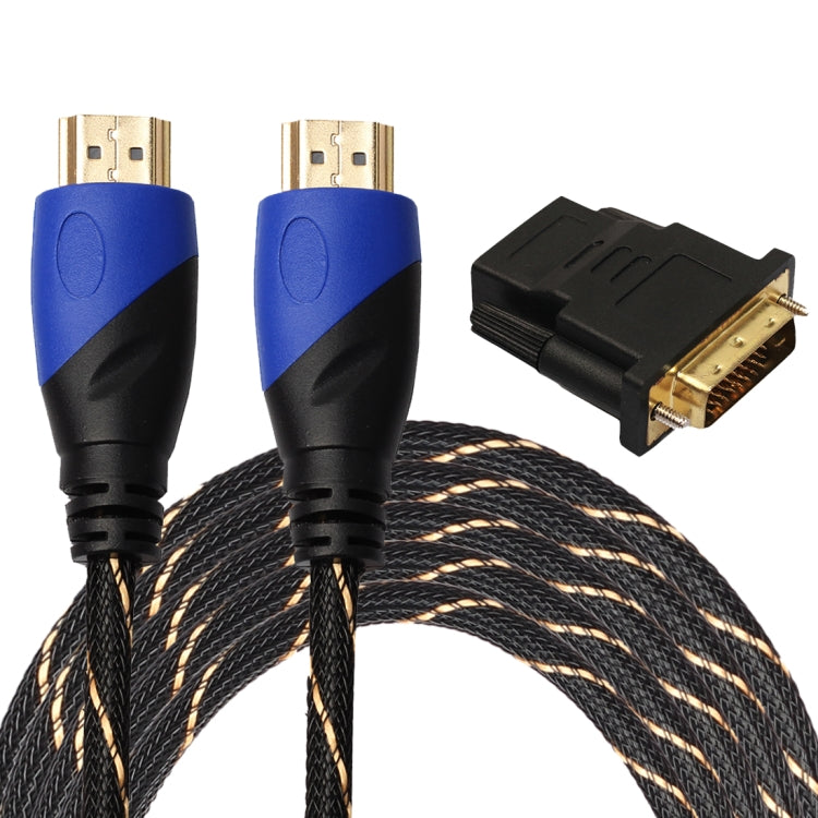 Cavo adattatore per connettore audio video HDMI maschio a HDMI maschio da 5 m HDMI 1.4 versione 1080P intrecciato blu testa nera con set di adattatori DVI, 5m with DVI Adapter