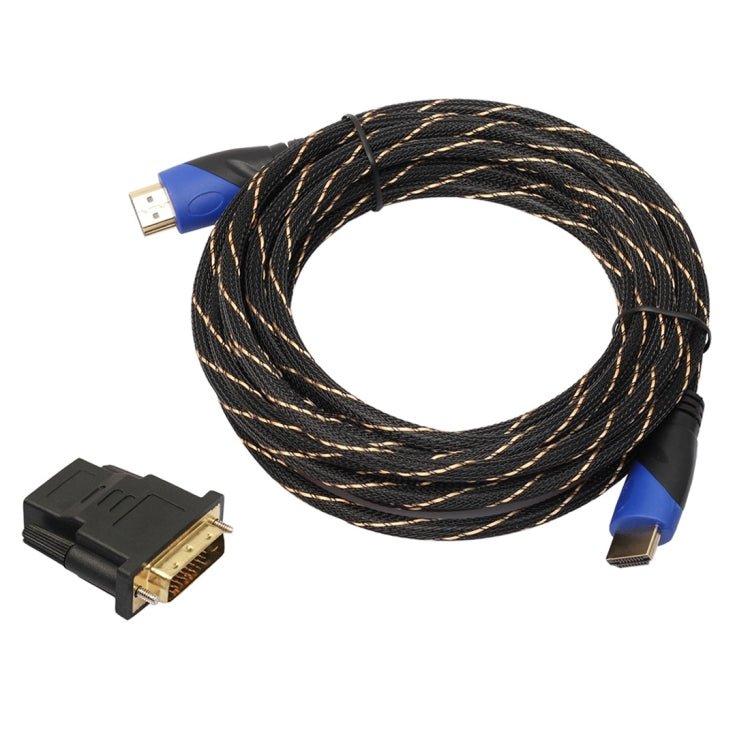 Cavo adattatore per connettore audio video HDMI maschio a HDMI maschio da 5 m HDMI 1.4 versione 1080P intrecciato blu testa nera con set di adattatori DVI, 5m with DVI Adapter