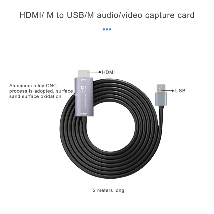 Z36 HD Video Capture Card HDMI Male to USB Male, Cable Length: 2m, HDMI to USB