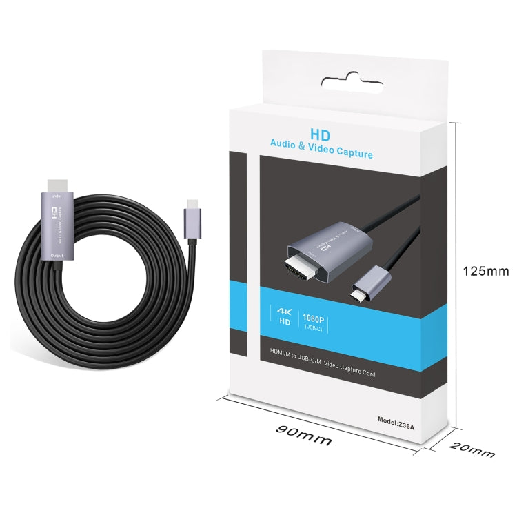 Z36A HD Video Capture Card HDMI Male to USB-C / Type-C Male, Cable Length: 2m, HDIMI to Type-C