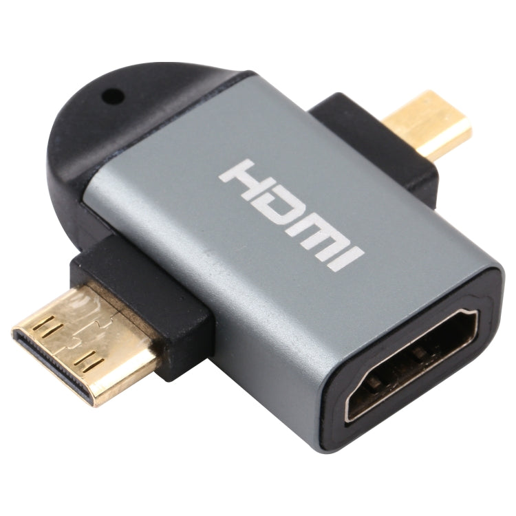 Adattatore per testa placcato oro 2 in 1 Mini HDMI maschio + Micro HDMI maschio a HDMI femmina, Mini HDMI Male+Micro HDMI Male to HDMI Female