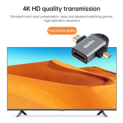 Adattatore per testa placcato oro 2 in 1 Mini HDMI maschio + Micro HDMI maschio a HDMI femmina, Mini HDMI Male+Micro HDMI Male to HDMI Female