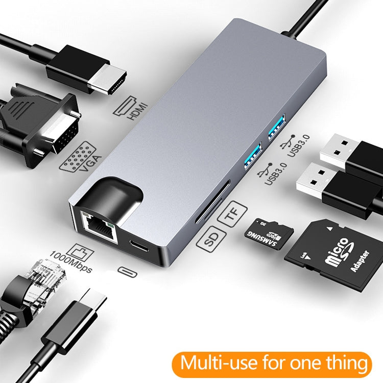 Adattatore HUB 8 in 1 USB-C Type-C con HDMI e VGA