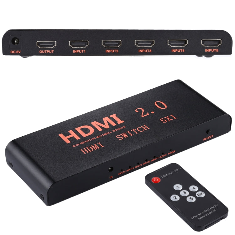 Switch HDMI 2.0 5X1 4K/60Hz con telecomando, spina europea, 5X1