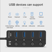 Onten 5301 USB 3.0 Maschio a 4 USB 2.0 Femmina Extender Splitter con Interruttore Indipendente, 5301