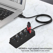 Onten 5301 USB 3.0 Maschio a 4 USB 2.0 Femmina Extender Splitter con Interruttore Indipendente, 5301