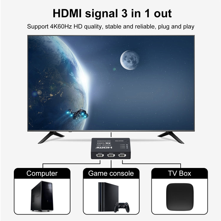 Switcher HDMI video HD 3 in 1 uscita 4K 60Hz con telecomando a infrarossi, with Infrared Remote Control