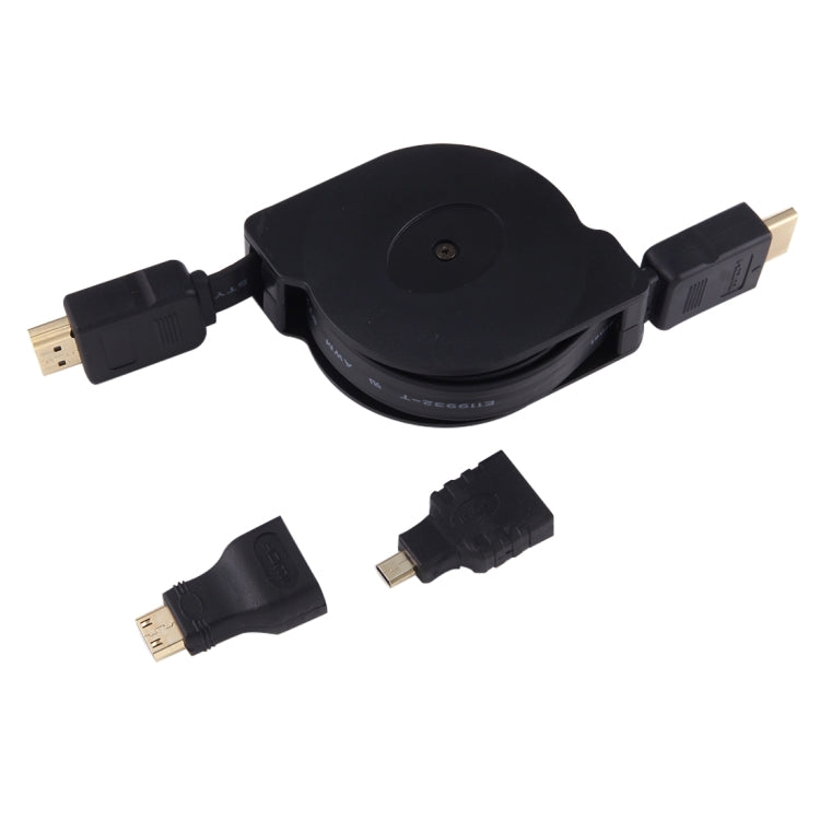 Cavo adattatore per connettore audio video retrattile da HDMI maschio a HDMI maschio da 1 m con adattatori Mini HDMI e Micro HDMI per monitor HDTV, proiettore, PC, fotocamere, tablet e smartphone