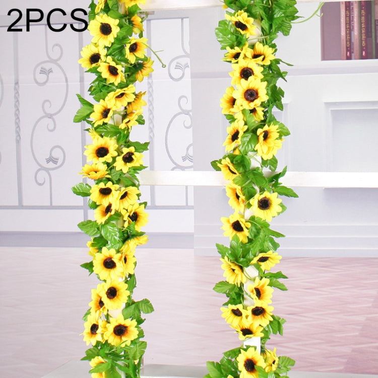 2 pezzi di decorazione per finestra da parete con sfondo interno in fiore artificiale di girasole, lunghezza: 2,6 m, Sunflower Flower