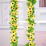 2 pezzi di decorazione per finestra da parete con sfondo interno in fiore artificiale di girasole, lunghezza: 2,6 m, Sunflower Flower