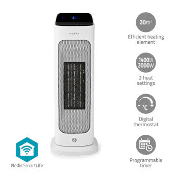 SmartLife Ceramic PTC Fan Heater | Wi-Fi | 2000W | 2 Heat Settings | Oscillation | Display | 10 - 49 °C | Android™ / IOS | White