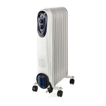 Mobile Oil Radiator | 800 / 1200 / 2000W | 9 Fins | Adjustable thermostat | 3 Heat Settings | Fall over protection | White