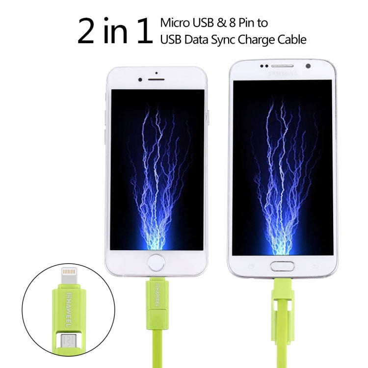 Cavo di ricarica per sincronizzazione dati HAWEEL da 1 m 2 in 1 Micro USB e 8 pin a USB, 2 in 1 Cable in two connectors, 2 in 1