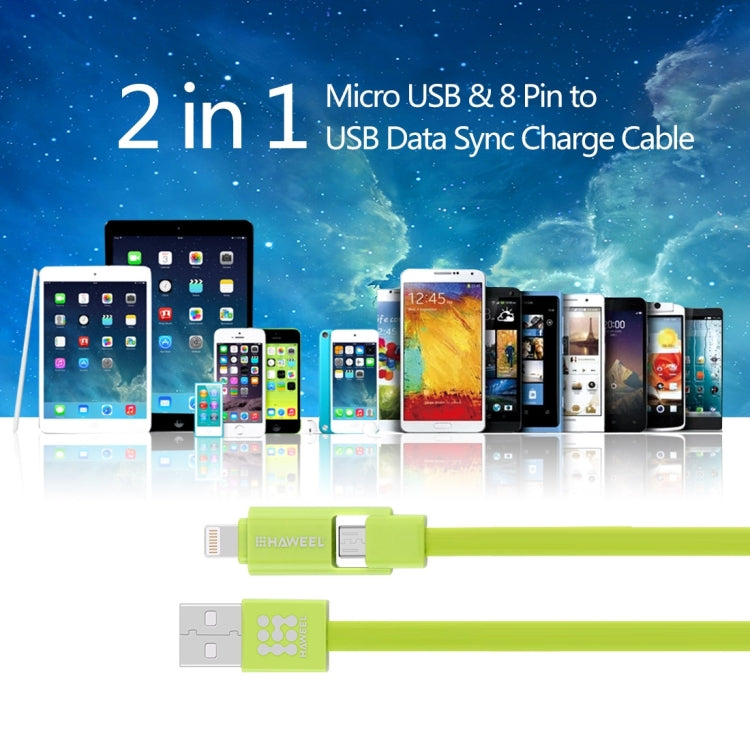 Cavo di ricarica per sincronizzazione dati HAWEEL da 1 m 2 in 1 Micro USB e 8 pin a USB, 2 in 1 Cable in two connectors, 2 in 1