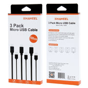 Kit cavi di ricarica per sincronizzazione dati da micro USB a USB ad alta velocità HAWEEL da 3 pezzi per Galaxy, Huawei, Xiaomi, LG, HTC e altri smartphone, 3pcs
