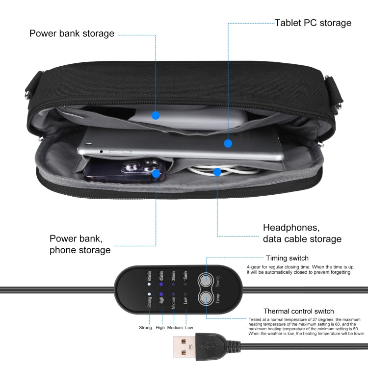 Borsa a tracolla piccola con scaldamani USB 31x21x4 cm