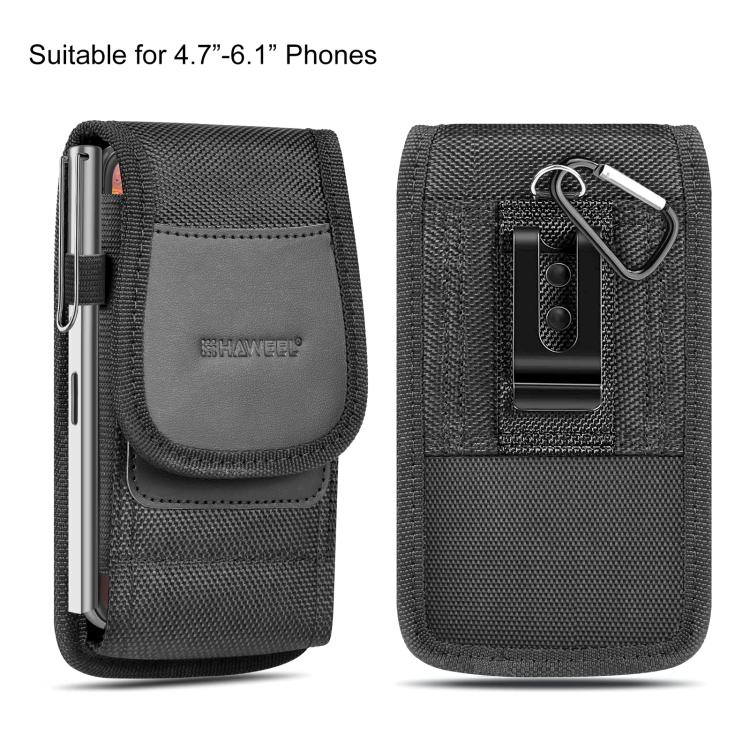 HAWEEL Custodia da trasporto con clip da cintura per telefono in tessuto di nylon da 4,7-6,1 pollici con slot per schede, Vertical 4.7-6.1 inch